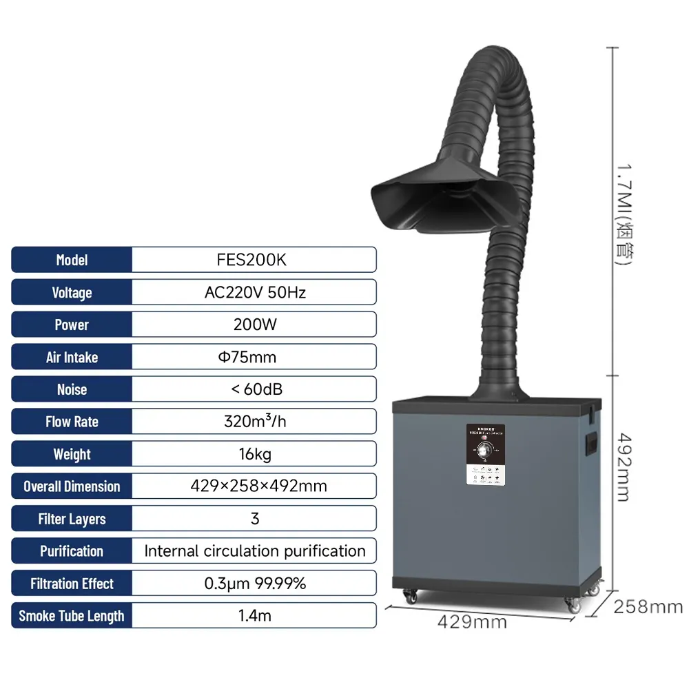 Industrial Laser Fume Extractor - KNOKOO 200W Industrial Dust Filter Laser