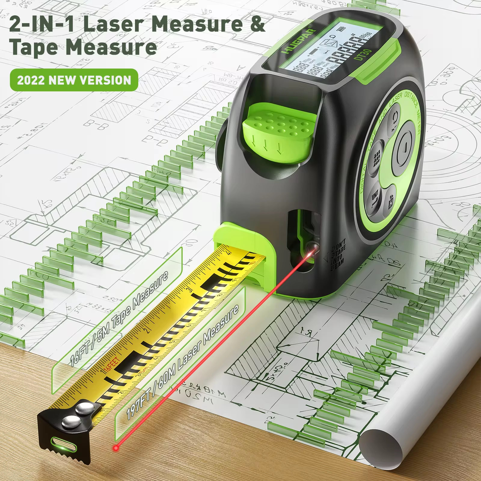 Huepar Digital 60M 197ft Laser - Industrial Laser Tape Measure review and price