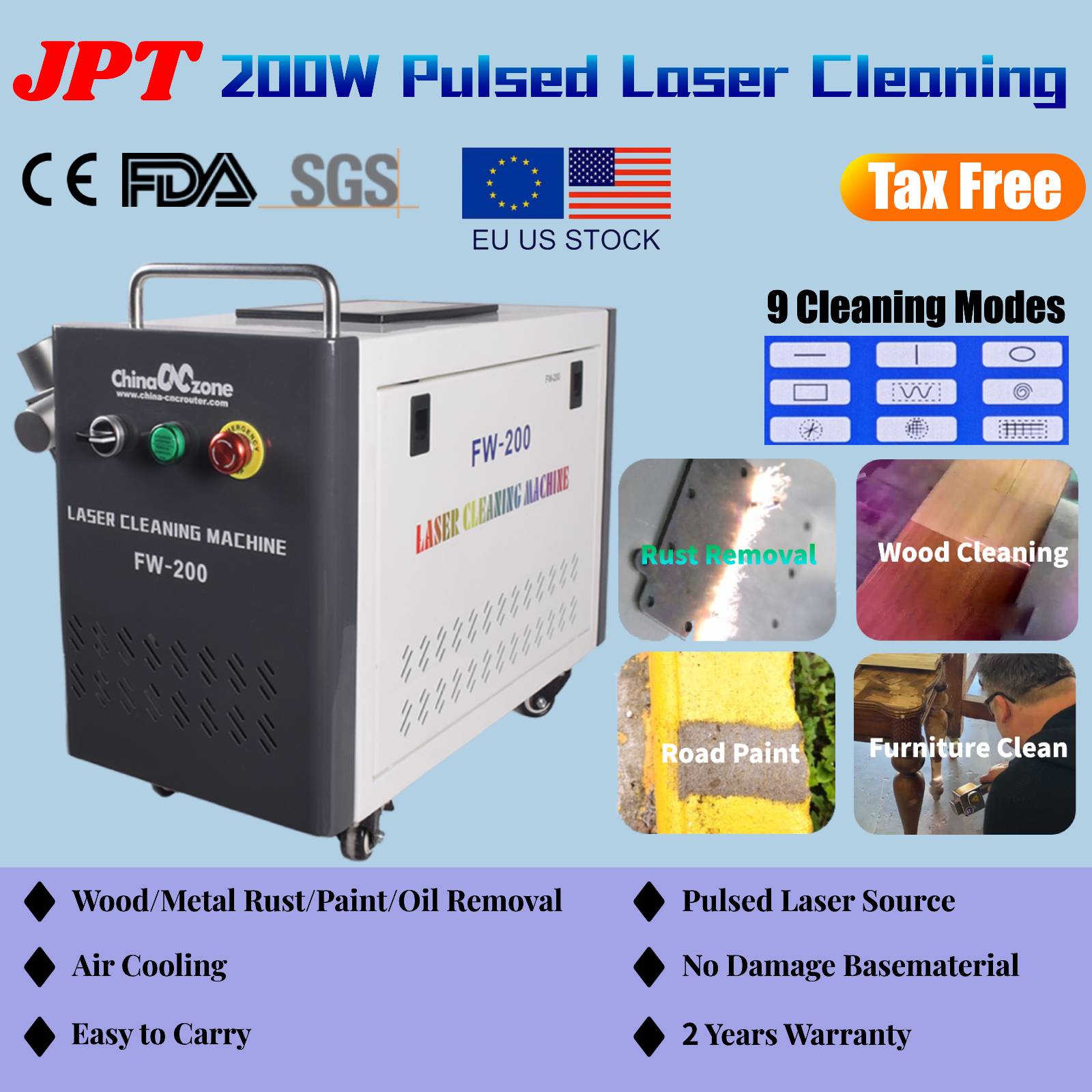 JPT 200W Pulsed Laser Cleaning - Industrial Laser Rust Removal Machine review and price
